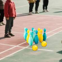 Juego de bolos para niños con 10 pines, juguetes educativos interactivos para desarrollar habilidades motoras, juguetes de bolos para exteriores para parques, patios y jardines YRDD - 1 - Ver 4
