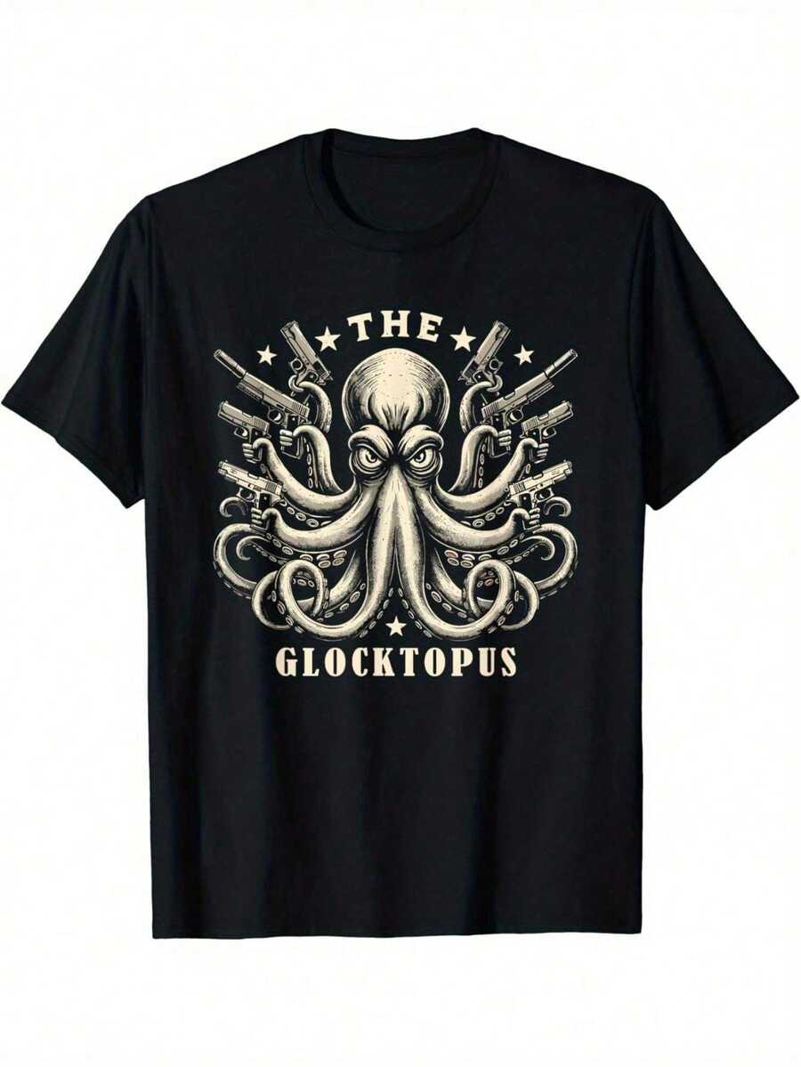 Camiseta con Diseño Gráfico Divertido de Calamar y Pulpo para Amantes de las Armas - Negro - Ver 1