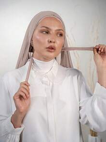 1pc 3-In-1 Instant Chiffon Hijab With Built-In Magnet And Inner Cap/All-In-One Instant Hijab - No Pins Needed, Non-Slip Fit, Quick Wear - Khaki - View 4