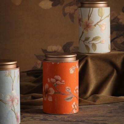 1pc Metal Tea Canister With Ceramic Glaze Lid And Bottom, Airtight Storage Container For Kitchen And Pantry, Suitable For Tea, Coffee Beans, Sugar, Nuts. Great For Holiday Gifts And Everyday Use.