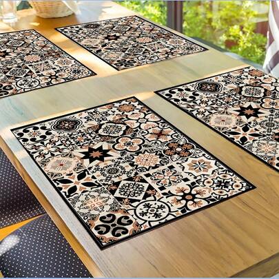 2/4/6 PCS Bohemian Checkered Placemats,12.5*16.5 Inch Machine Washable Rectangular Table Mats Perfect For Kitchen And Dining Room Decor, Holiday Celebrations, And Countertop Decoration.
