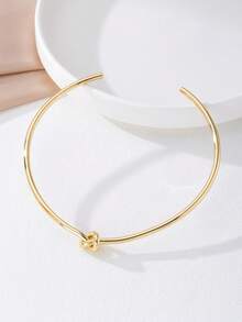 1pc Fashionable Minimalist Twist Metal Choker Necklace, Adjustable Size Suitable For Women Daily, Party, Outing Wear - Knotted Collar - View 8