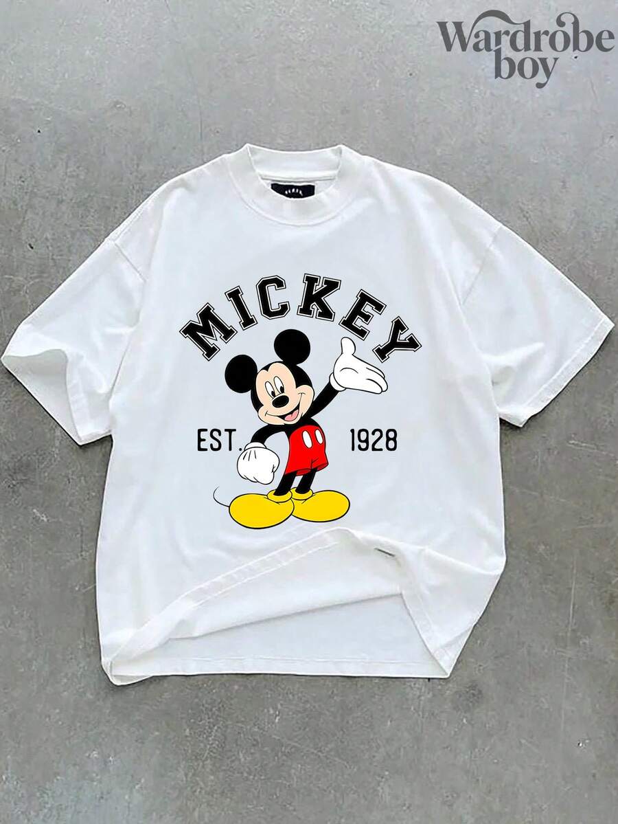 Disney Printed T-Shirt,Vintage Mickey Shirt, Mickey T-Shirt, Disney Mickey Shirt, Cute Mickey Shirt, Classic Mickey Shirt, Mickey Short Sleeves, Mickey Print T-Shirt, Unisex,High-Quality Pure Cotton T-Shirt,Suitable For All Seasons, Comfortable And Breathable| Exquisite Design | The Best Choice For Giving Gifts - 白色 - 查看 1