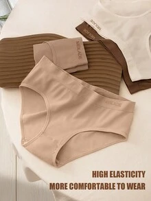 4pcs/Pack Seamless Mid-Waist Panties, Maillard Color Comfortable High Elasticity Triangle Briefs - Multicolor - View 5