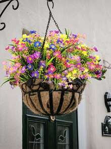 5pcs Artificial Colorful Floral Bouquet, Silk Daisy, Eucalyptus, Morning Glory Hanging Basket, UV-Resistant, Suitable For Outdoor Decor, Garden, Patio, Corridor, Balcony, Wedding, Bouquet, Summer, Home Decor, Living Room, Bedroom, Tabletop, Wall, Vase Filler, Birthday Gift, Graduation Gift - Multicolor - View 4