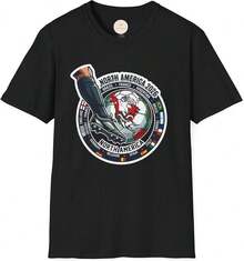 North America 2026 Soccer Tee _ World Cup Flags Ring Graphic _ Unisex Cotton Fan Shirt - 黑色 - 查看 1