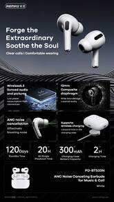 REMAX Proda PD-BT533NPro ANC+ENC Noise Canceling Earbuds, 5th Gen BLUETRUM Chip, In-Ear Detection, Wireless Charging, Bluetooth 5.3 - View 3
