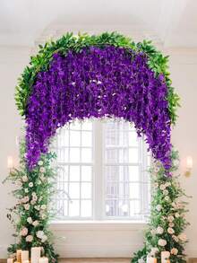 1条71英寸人造紫藤花藤，人造植物，人造花卉，带绿叶的仿真悬挂花环，适用于婚礼拱门、周年庆典、桌面装饰、中心摆件、拱门背景、新娘送礼会、生日派对、家居、花园、墙面装饰、母亲节装饰、拍照道具 - 彩色 - 查看 7
