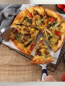 1 Set Cortador de Pizza de Acero Inoxidable y Espátula - Herramienta de Cocina Perfecta para Hornear y Cortar Pizza, Regalos para el Día de la Madre, Artículos para Mamá, Suministros de Repostería - Blanco y Negro - Ver 8