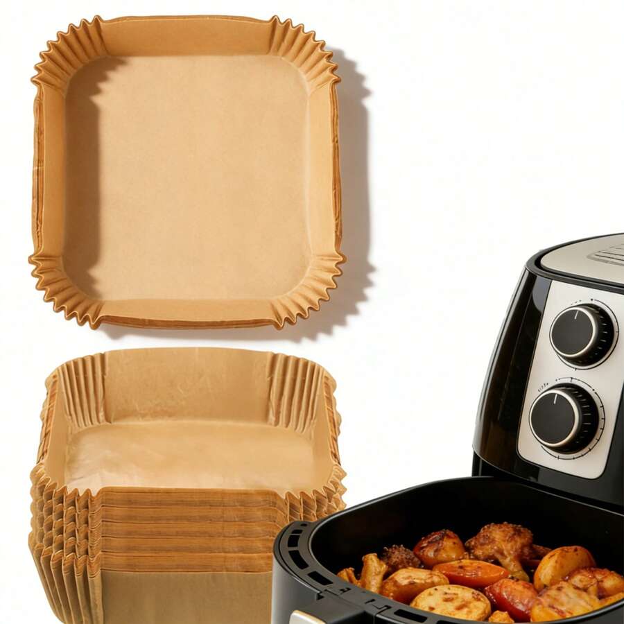 50/100/300/500pcs [Oil-Free & Reusable] Air Fryer Parchment Paper Liners, Square Silicone Oil Paper Trays, Household Baking Oil Absorbing Pads, Air Fryer "Must-Have"! Disposable Non-Stick Oil Paper, No Washing Needed, Baking Paper Mats, Household Essential, Say Goodbye To Washing Pots!