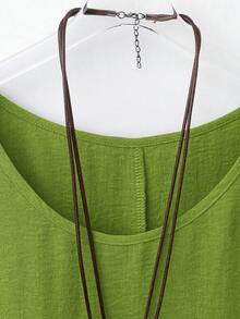 YFY Women's Casual Western Style Solid Color Round Neck Long Sleeve Flared Cuff Shirt, Soft & Lightweight Polyester Fabric, Suitable For Spring/Summer Everyday Wear & Loungewear - Yellow-green - View 3
