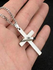 1件不锈钢十字架圆环吊坠项链，适合日常佩戴、派对和特殊场合送礼，朋克风格 - 彩色 - 查看 3