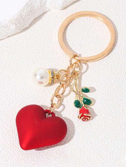 1 pezzo Portachiavi creativo e alla moda con cuore di perla a forma di rosa, ciondolo portachiavi minimalista in resina a forma di cuore, regalo di San Valentino per il fidanzato, regalo di compleanno per gli amici