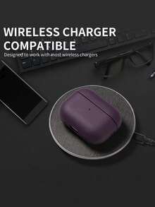 1个紫色皮革纹理挂绳防震TPU蓝牙耳机保护套，适用于苹果系列 - 紫色 - 查看 5