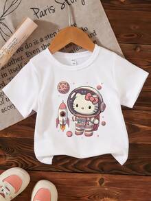 SANRIO Kids'  Astronaut T-Shirt, 3-10 Years Old Boys & Girls Crew Neck Short-Sleeve, Cute Space-Themed Print, Fashionable Skin-Friendly Fabric, Daily Casual Basic Item - trắng - Xem 1