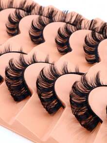 7对俄罗斯卷翘DD浓密假睫毛，自然交叉可重复使用全条假睫毛，化妆条纹假睫毛 - 查看 9