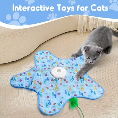 5-Pointed Star Interactive Rechargeable Cat Toy, 360° Movable Hidden Tassel Stick Treasure Hunt Game, Intellectual Development Indoor Exercise, Stimulate Cats' Hunting Instinct, Fun For Cat Owners, Suitable For Indoor Cat Play