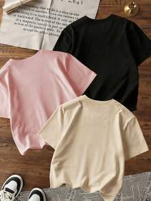 3pcs/Set Young Girls' Casual Cute Capybara Printed Short Sleeve Round Neck T-Shirts, Suitable For Summer Wear - Multicolor - View 3