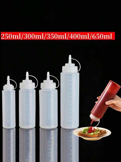 1pc Plastic Pointed Squeeze Seasoning Bottle - With Leak Proof Lid And Scale Line, Squeeze Sauce Bottle Tomato Salad Dressing, Suitable For Tomato Sauce, Mustard, Oil, Salad, Etc., Plastic Seasoning Squeeze Bottle, Easy To Clean Squeeze Bottle, Ingredient Bottle, Seasoning Bottle, Salad Bottle, Cooking Accessories, Baking Supplies, Kitchen Supplies, Gifts For Women, Gifts For Men, Multiple Sizes (250ml/300ml/350ml/400ml/650ml)