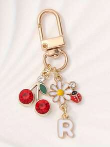 时尚可爱花朵樱花字母A-Z吊坠钥匙扣配饰，创意设计包包吊坠，时尚背包吊坠，手提包吊坠装饰，钱包吊坠，情侣包包配饰礼物，大学生新人及白领汽车配饰，朋友生日礼物，复活节、母亲节、独立日、婚礼季、毕业季礼物 - 金色 - 查看 23