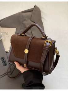 Small Women's Patchwork Suede Bag, Sophisticated Design, Versatile Crossbody [Xs-123] - 鏽棕色 - 查看 2