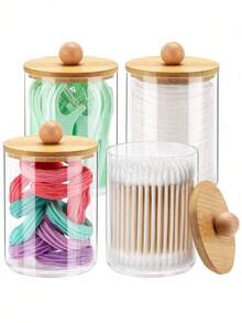 Organizador de toallitas para el baño, 4 paquetes, 10 onzas. Adecuado para limpiar, palillos de dientes y alfombrillas redondas. Incluye tapa de bambú. - multicolor - Ver 3