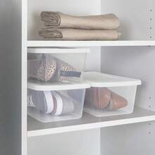 Set Of (10) 6 Quart Storage Boxes, Clear Plastic Storage Bin With  Lid, White - 白色 - 查看 3