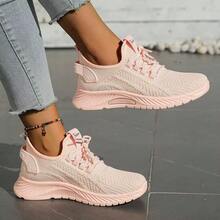 Women's Breathable Round Toe Slip-On Cushion Sneakers, Ladies' Casual Knitted Shoes - Pink - View 2