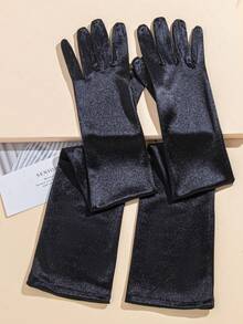 1 双缎面晚宴手套，旅行，节日 - 黑色-14623 - 查看 3