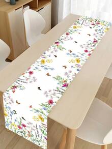 1Pc Spring Wildflower Table Runner,180*35cm Polyester Table Cover,Tablecloth,Spring Party Decor,Spring Home Decor,Spring Decorations,Wedding Decor,Kitchen Decor,Tabletop Decor,Baby Shower Decor,Baby Party Supplies,Spring Gifts,Party Favor - Spring Flowers and Plants a - View 9