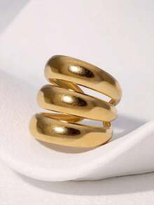 Nhẫn nữ bằng thép không gỉ hình tròn rỗng, kiểu punk, nhiều lớp, bản rộng, quà tặng trang sức lễ hội. - Vàng - Xem 7