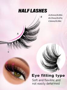 Rikuaild 7 Pairs Half Eye Style Lashes Tail Elongated Eyelashes Cat Eye Fox Eye Lashes, Elongated Outer Corner Eyelashes, Delicate Strip Lashes For Daily Reusable Use False Eyelashes, Long Soft 3d Faux Mink Lash Extension Makeup Strip Lashes, False Eyelashes ,Lashes,Fake Lashes - Black - View 4