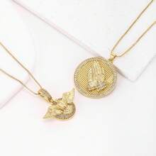 1 pieza Collar con colgante redondo de cobre chapado en oro de 18K, joyería minimalista de lujo como regalo para mujeres - Dorado - Ver 2