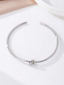 1pc Fashionable Minimalist Twist Metal Choker Necklace, Adjustable Size Suitable For Women Daily, Party, Outing Wear - Knotted Collar - View 5
