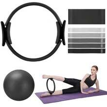Pilates Ring Set – 14-Inch Anti-Deformation Magic Ring With Soft Handle, Mini Ball, 5 Resistance Bands, User Guide, Home Pilates Equipment - Black - View 3