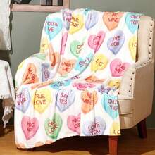 1 pieza Manta de franela con estampado digital cómodo y colorido de corazones, diseño de punto suave de poliéster, uso versátil, lavable a máquina, manta de felpa ideal para el hogar, viajes, exteriores, todas las estaciones, regalo de boda - Multicolor - Ver 1