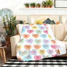 1 pieza Manta de franela con estampado digital cómodo y colorido de corazones, diseño de punto suave de poliéster, uso versátil, lavable a máquina, manta de felpa ideal para el hogar, viajes, exteriores, todas las estaciones, regalo de boda - Multicolor - Ver 7