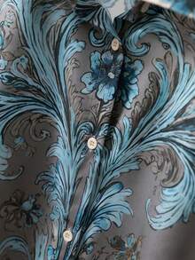 大码女式西部风优雅复古波西米亚风印花长袖秋季衬衫，休闲时尚波西米亚风优雅女式度假衬衫 - 灰色 - 查看 7