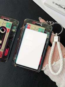 Retro Cassette Tape Style Card Holder, Sliding Design With Anti-Lost Lanyard, Durable Structure, Suitable For ID/Transit Cards/Other Cards, Retro Style, Protective, Shock & Scratch Resistant - Multicolor - View 3