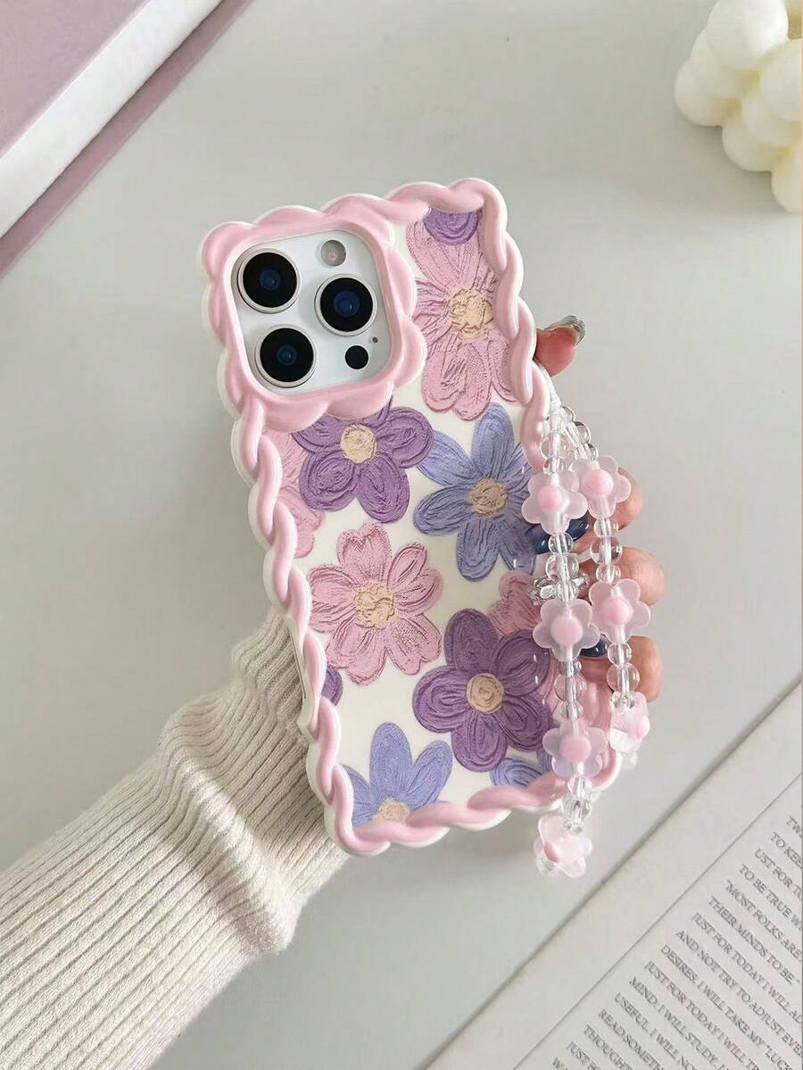 简约优雅 TPU 花朵彩色编织波浪边花卉彩绘防摔手机壳,搭配手工串珠手链配件,兼容 17 Pro/17 Air/17/17 Pro Max、16/11/16 Pro/16 Plus/16 Pro Max/16 e/15 Pro Max/13/14/12/XS/XR/7G/8 Plus/XR/7/8、15 Pro Max、13、14、11、P12、X、12/14,春季礼物 - 彩色 - 查看 1