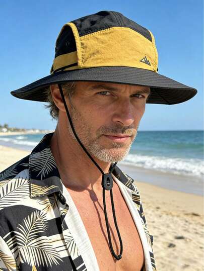 1 Piece Colorblock Men's Spring/Summer Hiking Cap, Wind-Resistant, UV Protection, 3D Design, Foldable, Fashion Versatile, Elegant Style, Soft & Comfortable, Breathable, Multi-Functional, Face-Slimming, Suitable For Beach, Outdoor, Hiking, Cycling, Travel, Outing, Street, Date, Trekking And Various Occasions