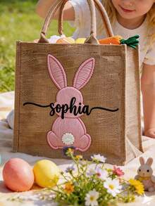 Túi vải bố đựng trứng Phục Sinh cá nhân hóa, Túi họa tiết thỏ Phục Sinh (in tên theo yêu cầu), Túi đựng trứng hình thỏ, Túi đựng trứng cho trẻ em, Giỏ quà Phục Sinh, Túi quà tặng Phục Sinh, Túi tote thiết kế in chuyển nhiệt kiểu thêu tùy chỉnh. - Phong cách 18 - Xem 9