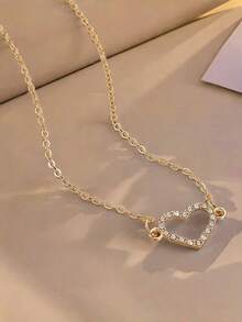 1件时尚优雅可爱百搭水钻心形项链，适合女士日常及节日佩戴 - 愛心項鍊 - 查看 3