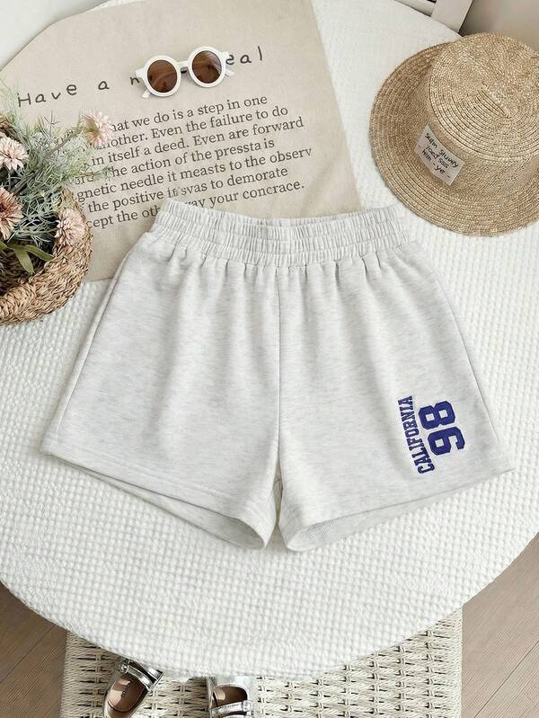 Casual And Comfortable Sports Shorts For Teen Girls, Elastic Waistband, With Embroidery, Suitable For Daily Wear And Outdoor Activities (JH26115)