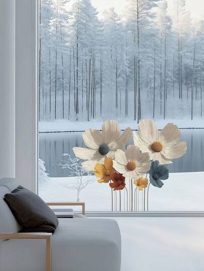 1pc Minimalist Wild Flower Wall Sticker, Suitable For Decorating Living Room, Bedroom, Bathroom, Cabinet, Window, Self-Adhesive And Removable