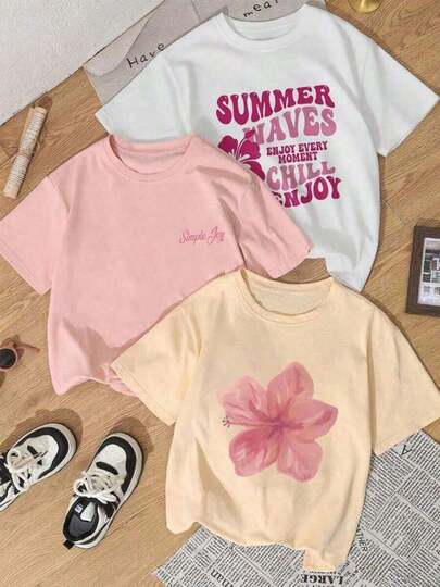 Set de 1 playeras modernas y juveniles estampadas multicolor, cómodas y versátilesnacional envio mujer,blusas para mujer>manga largo