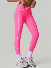 Quần legging thể thao nữ cạp chéo, chống lộ bụng, ôm sát eo, dáng chữ V, bó sát mông, thích hợp cho chạy bộ, tập luyện, hoạt động thể thao, yoga. - Màu Hồng Tươi - Xem 9