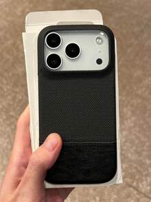 1pc Luxury Braided Leather Patchwork Phone Case Compatible With IPhone 17 AIR 16 15 14 13 12 Pro Max Plus Business Unisex Soft Back Cover - Black - View 2