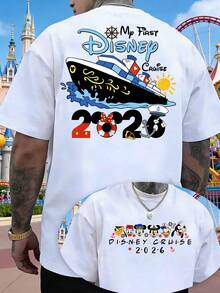 2026 Disney Cruise Line Commemorative T-Shirt, Featuring Mickey Mouse And Family Prints, Unisex Loose-Fitting Design, Made Of Comfortable, Soft, Breathable Pure Cotton, Suitable For Beach Vacations, Amusement Park Trips, Family Gatherings, And More. - White - View 1