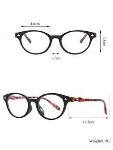 1副女士圆形黑色PC蝴蝶结可爱豹纹复古通勤日常时尚透明眼镜 - 彩色 - 查看 9